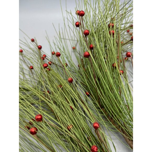 set 3 Artificial Pine green Branches Red Berries Christmas red shine balls 34" - Picture 8 of 8
